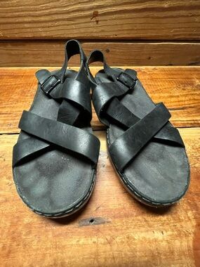 Chaco Black Leather Crossover Buckle Sandals